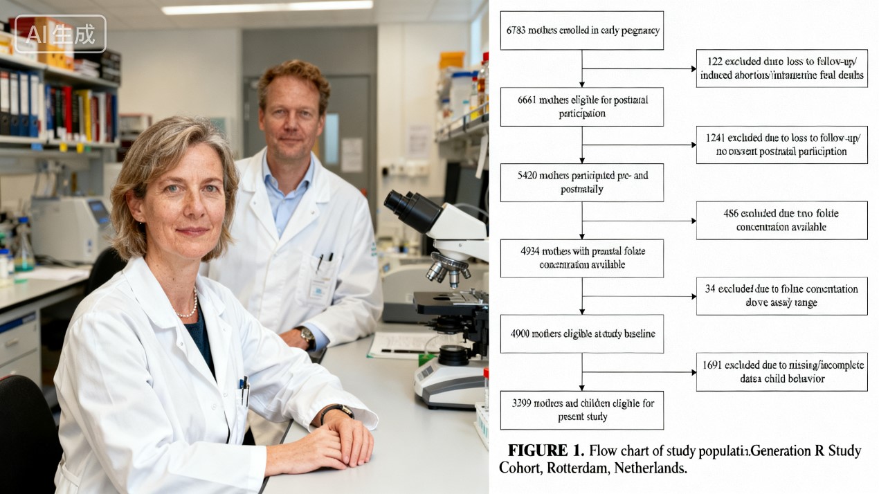 نقص حمض الفوليك في الحمل المبكر ← زيادة بنسبة 57% في خطر حدوث مشاكل عاطفية لدى الأطفال بعمر 3 سنوات (دراسة الجيل R)، مع معالجة حمض الفوليك النشط لـ 78.4% من تحديات المكملات الغذائية التي يواجهها السكان الصينيون
